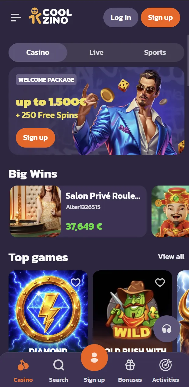 Compatibilidad móvil de Coolzino Casino Online